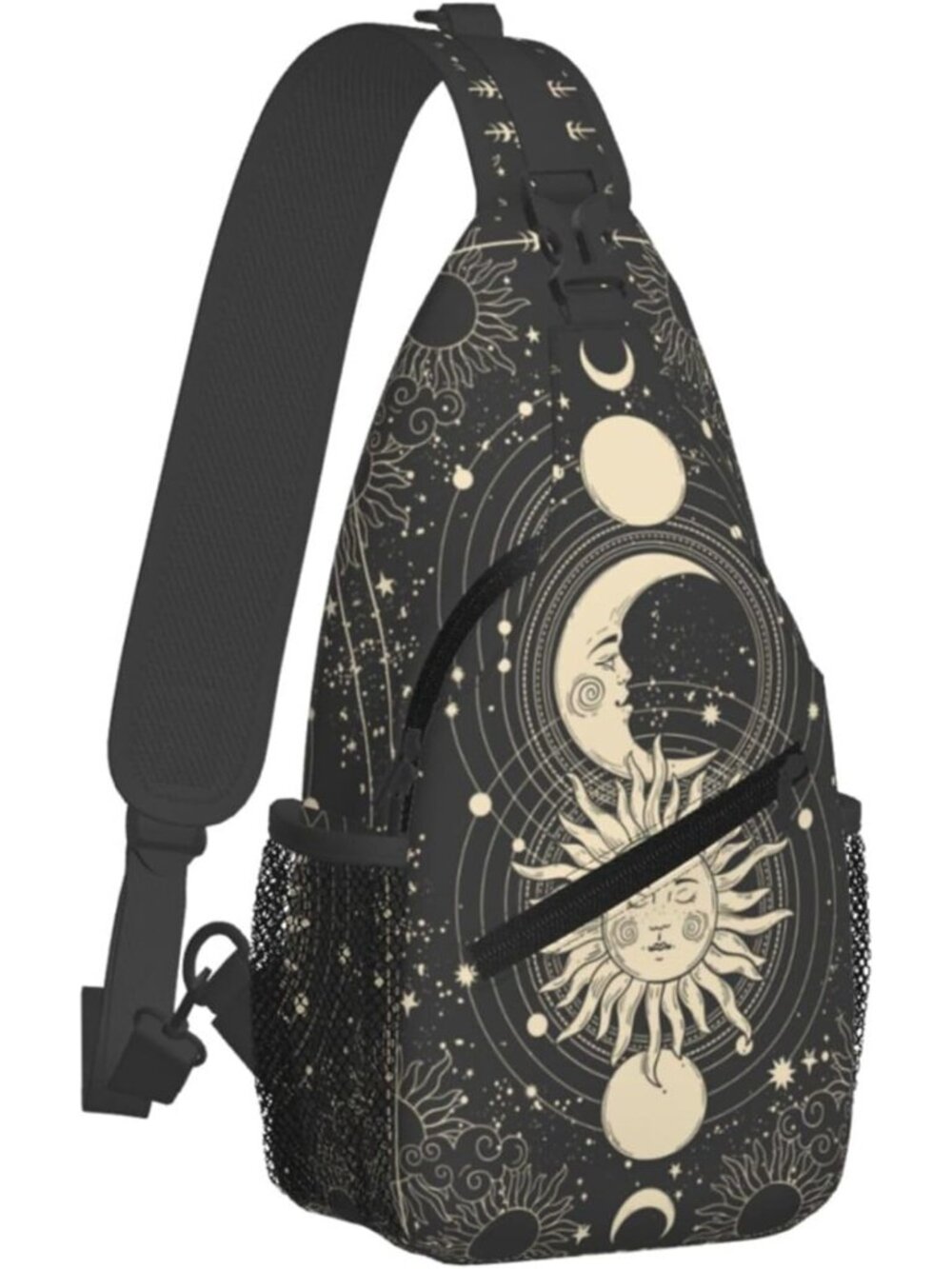Vintage Sun Moon Stars Crossbody Sling Bag | Mini Backpack for Travel & Hiking